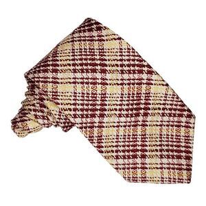 Vintage 70s Wembley Mens Wide Necktie Textured Plaid Stripe Tie Burgundy Red